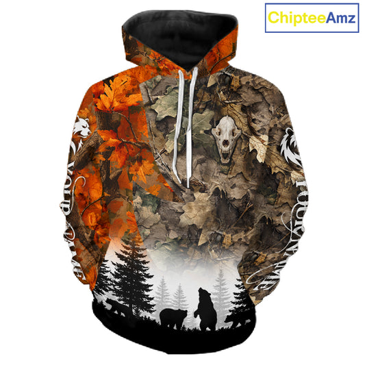 Bears Hunting Orange Camo Forest Custom Name 3D All Over Print Shirts Personalized NHT1429