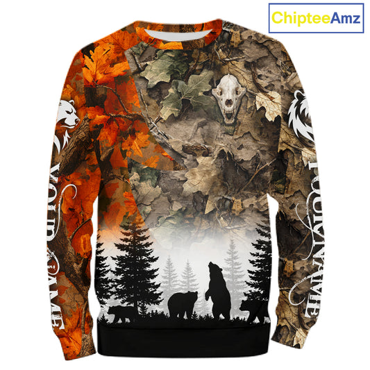 Bears Hunting Orange Camo Forest Custom Name 3D All Over Print Shirts Personalized NHT1429