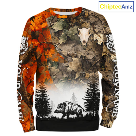 Boar Hunting Orange Camo Forest Custom Name 3D All Over Print Shirts Personalized NHT1430