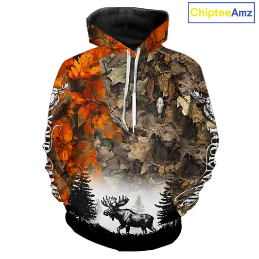 Moose Hunting Orange Camo Forest Custom Name 3D All Over Print Shirts Personalized NHT1431