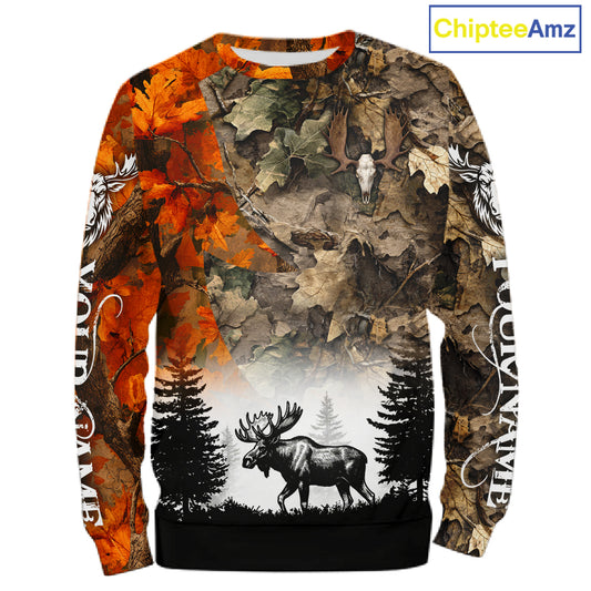 Moose Hunting Orange Camo Forest Custom Name 3D All Over Print Shirts Personalized NHT1431
