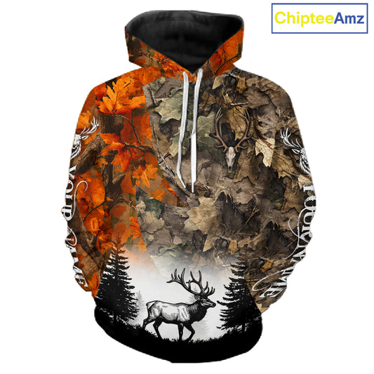 Elk Hunting Orange Camo Forest Custom Name 3D All Over Print Shirts Personalized NHT1432