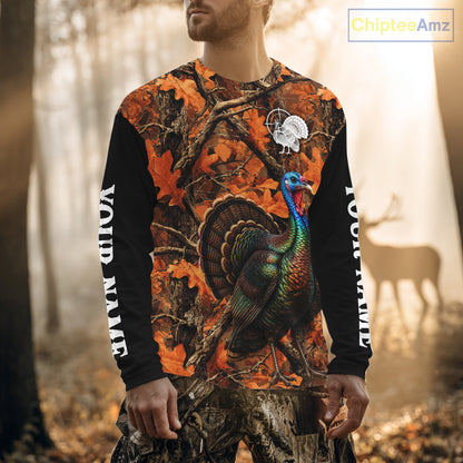 Turkey Hunting Camo Shirt Long Sleeve, Wild Turkey Autumn Camouflage Hunting Jersey NHT1438
