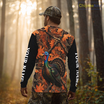Turkey Hunting Camo Shirt Long Sleeve, Wild Turkey Autumn Camouflage Hunting Jersey NHT1438