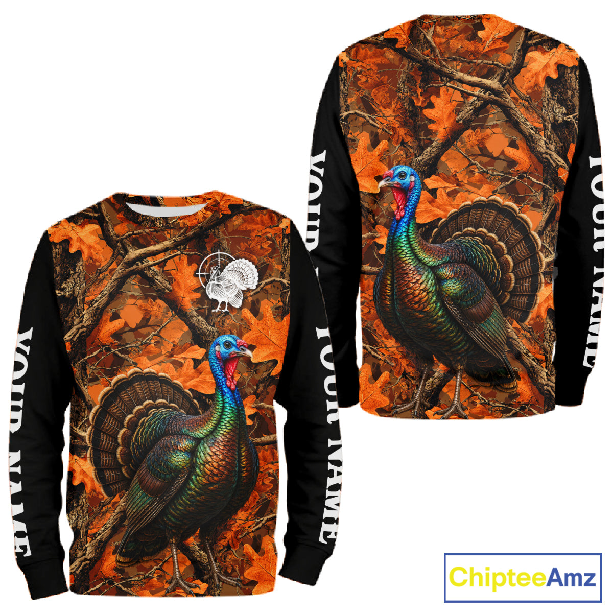 Turkey Hunting Camo Shirt Long Sleeve, Wild Turkey Autumn Camouflage Hunting Jersey NHT1438