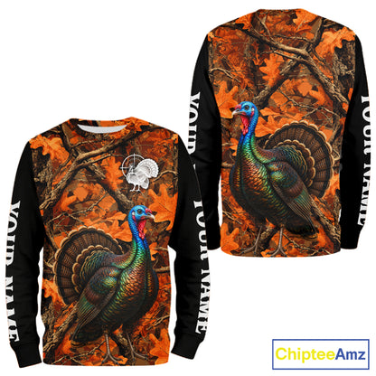 Turkey Hunting Camo Shirt Long Sleeve, Wild Turkey Autumn Camouflage Hunting Jersey NHT1438