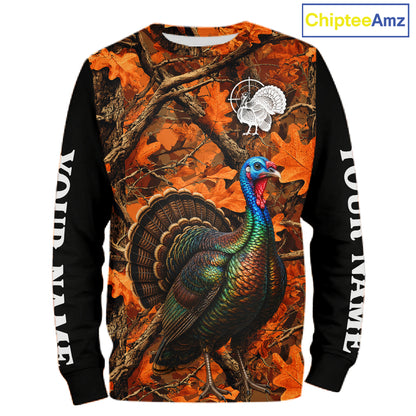 Turkey Hunting Camo Shirt Long Sleeve, Wild Turkey Autumn Camouflage Hunting Jersey NHT1438