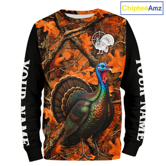 Turkey Hunting Camo Shirt Long Sleeve, Wild Turkey Autumn Camouflage Hunting Jersey NHT1438