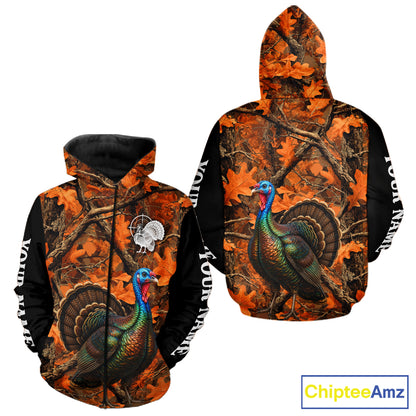 Turkey Hunting Camo Shirt Long Sleeve, Wild Turkey Autumn Camouflage Hunting Jersey NHT1438