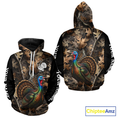 Turkey Hunting Camo Shirt Long Sleeve, Wild Turkey Brown Camouflage Hunting Jersey NHT1439