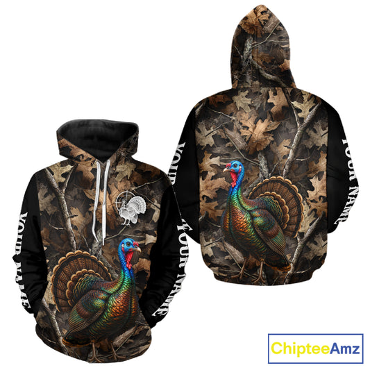 Turkey Hunting Camo Shirt Long Sleeve, Wild Turkey Brown Camouflage Hunting Jersey NHT1439