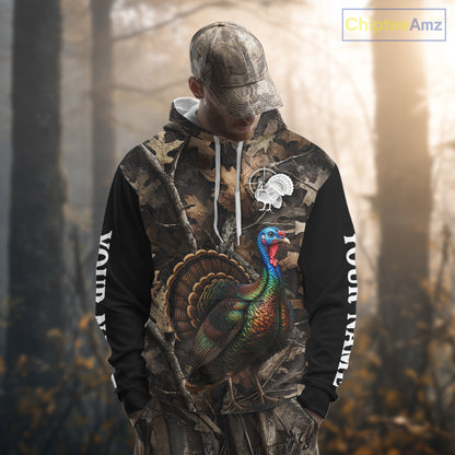 Turkey Hunting Camo Shirt Long Sleeve, Wild Turkey Brown Camouflage Hunting Jersey NHT1439