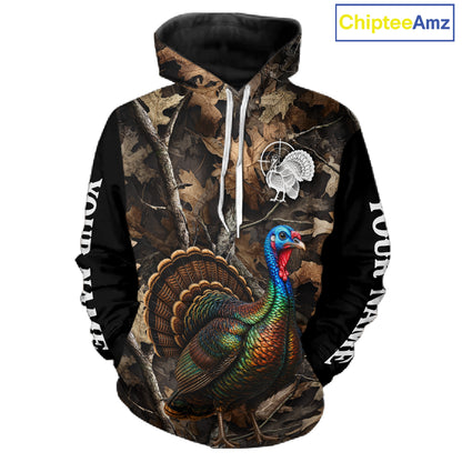 Turkey Hunting Camo Shirt Long Sleeve, Wild Turkey Brown Camouflage Hunting Jersey NHT1439