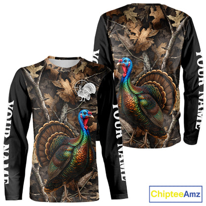 Turkey Hunting Camo Shirt Long Sleeve, Wild Turkey Brown Camouflage Hunting Jersey NHT1439