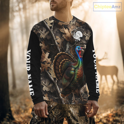 Turkey Hunting Camo Shirt Long Sleeve, Wild Turkey Brown Camouflage Hunting Jersey NHT1439
