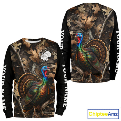 Turkey Hunting Camo Shirt Long Sleeve, Wild Turkey Brown Camouflage Hunting Jersey NHT1439