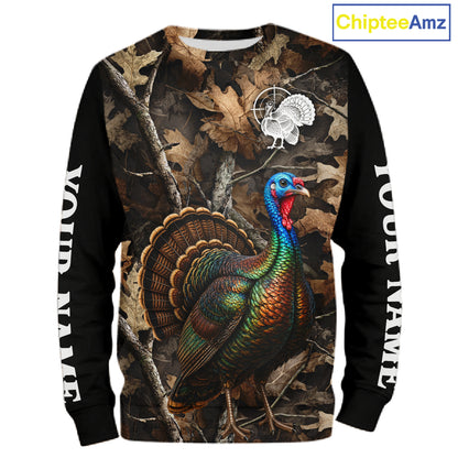 Turkey Hunting Camo Shirt Long Sleeve, Wild Turkey Brown Camouflage Hunting Jersey NHT1439