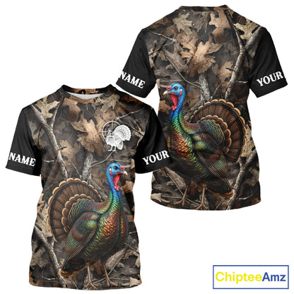 Turkey Hunting Camo Shirt Long Sleeve, Wild Turkey Brown Camouflage Hunting Jersey NHT1439