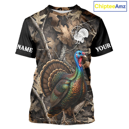 Turkey Hunting Camo Shirt Long Sleeve, Wild Turkey Brown Camouflage Hunting Jersey NHT1439