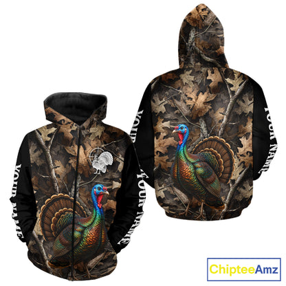 Turkey Hunting Camo Shirt Long Sleeve, Wild Turkey Brown Camouflage Hunting Jersey NHT1439