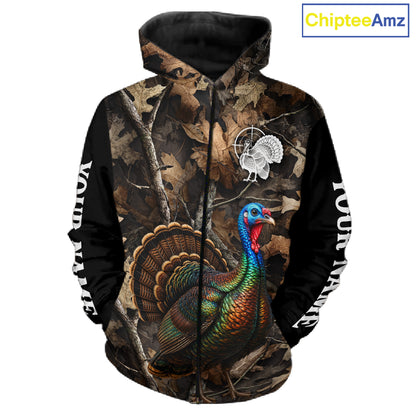 Turkey Hunting Camo Shirt Long Sleeve, Wild Turkey Brown Camouflage Hunting Jersey NHT1439