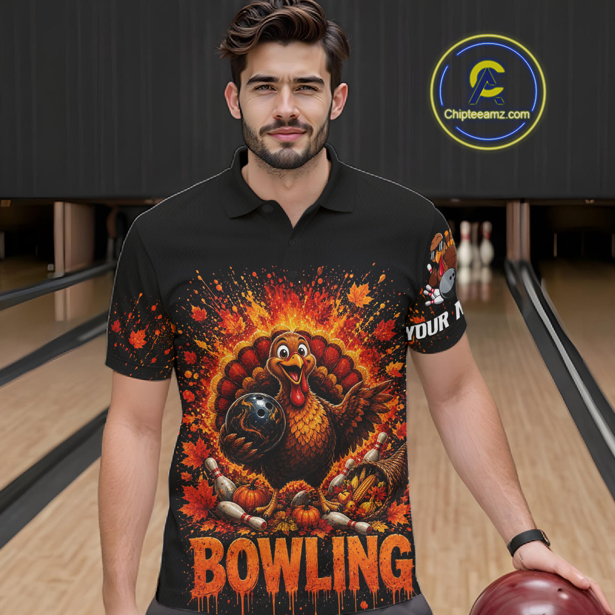Men Turkey Bowling Shirt Thanksgiving Turkey Bowling Shirt For Bowlers Custom Team Name NHT1441