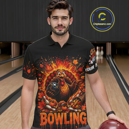 Men Turkey Bowling Shirt Thanksgiving Turkey Bowling Shirt For Bowlers Custom Team Name NHT1441
