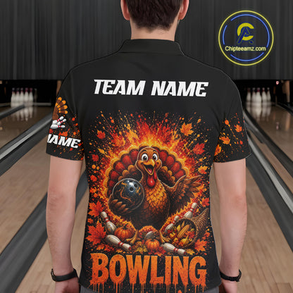 Men Turkey Bowling Shirt Thanksgiving Turkey Bowling Shirt For Bowlers Custom Team Name NHT1441