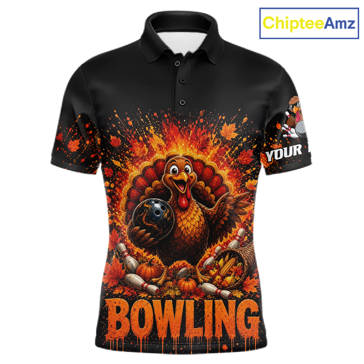 Men Turkey Bowling Shirt Thanksgiving Turkey Bowling Shirt For Bowlers Custom Team Name NHT1441