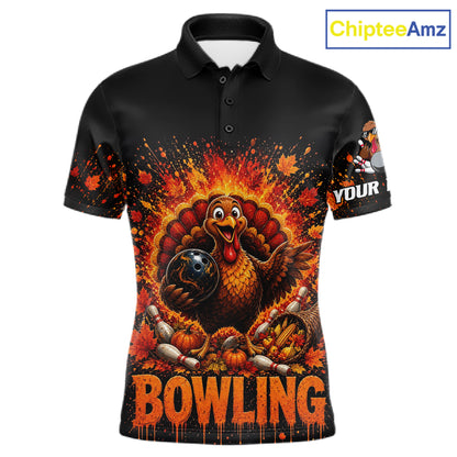 Men Turkey Bowling Shirt Thanksgiving Turkey Bowling Shirt For Bowlers Custom Team Name NHT1441