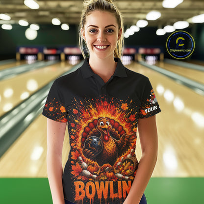 Women Turkey Bowling Shirt Thanksgiving Turkey Bowling Shirt For Bowlers Custom Team Name NHT1441