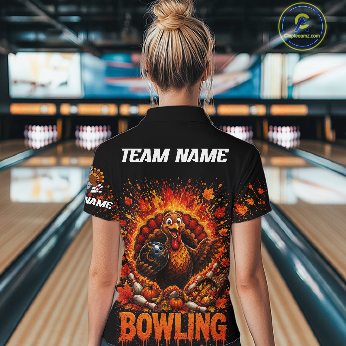 Women Turkey Bowling Shirt Thanksgiving Turkey Bowling Shirt For Bowlers Custom Team Name NHT1441