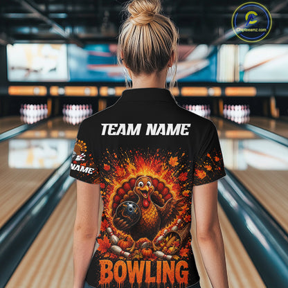 Women Turkey Bowling Shirt Thanksgiving Turkey Bowling Shirt For Bowlers Custom Team Name NHT1441