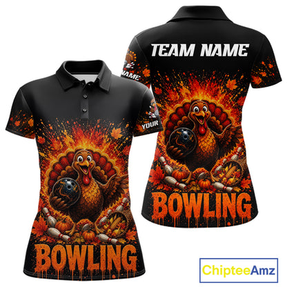 Women Turkey Bowling Shirt Thanksgiving Turkey Bowling Shirt For Bowlers Custom Team Name NHT1441