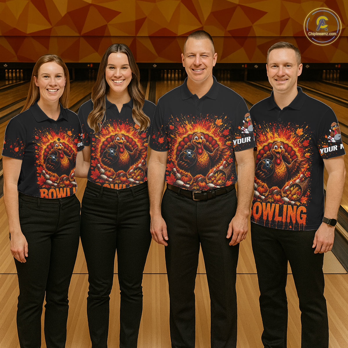 Men Turkey Bowling Shirt Thanksgiving Turkey Bowling Shirt For Bowlers Custom Team Name NHT1441