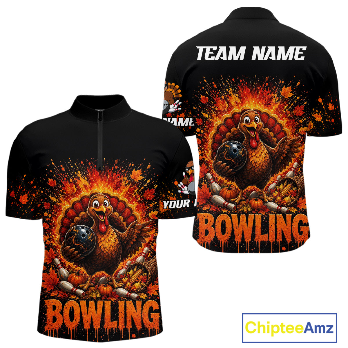 Men Turkey Bowling Shirt Thanksgiving Turkey Bowling Shirt For Bowlers Custom Team Name NHT1441