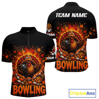 Men Turkey Bowling Shirt Thanksgiving Turkey Bowling Shirt For Bowlers Custom Team Name NHT1441