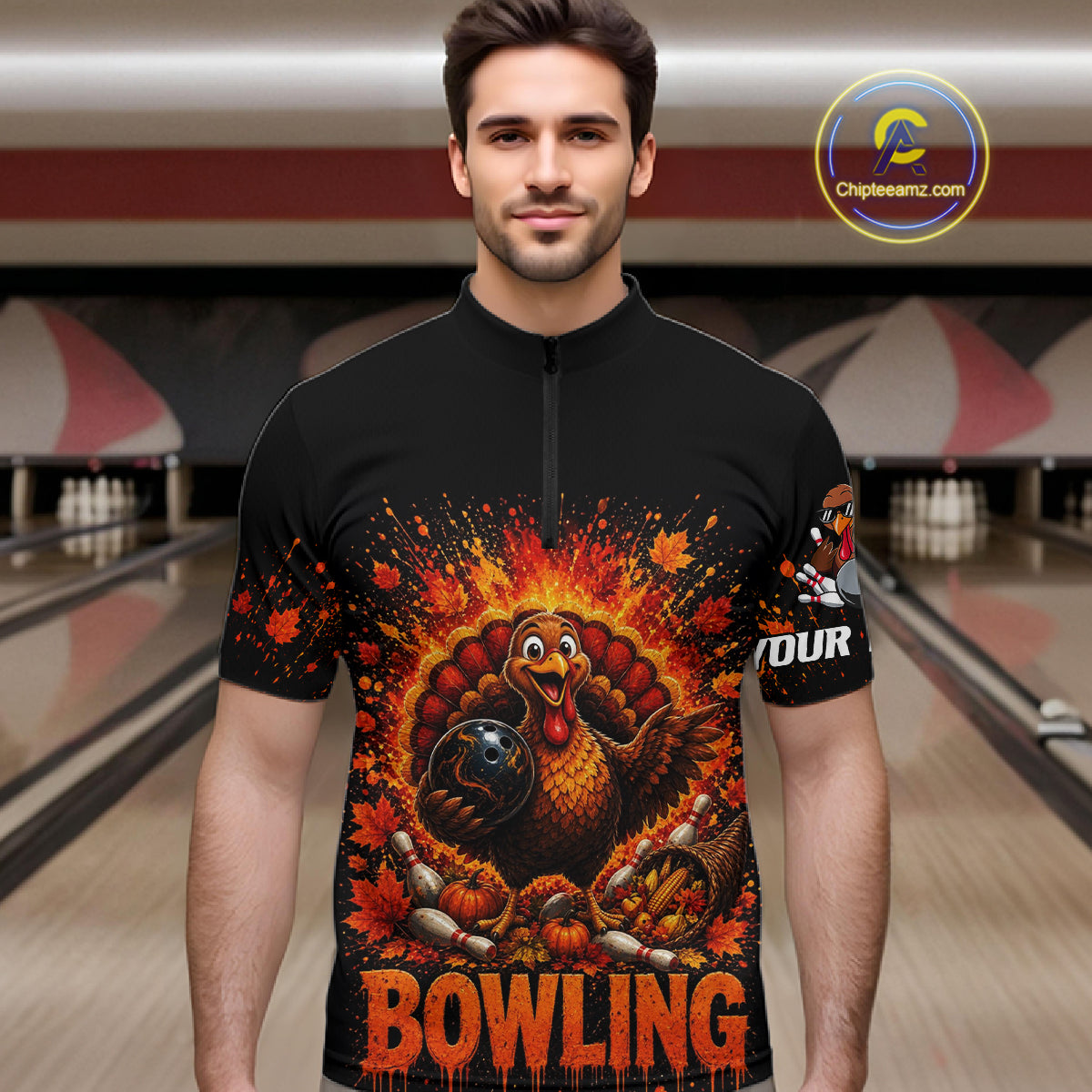 Men Turkey Bowling Shirt Thanksgiving Turkey Bowling Shirt For Bowlers Custom Team Name NHT1441