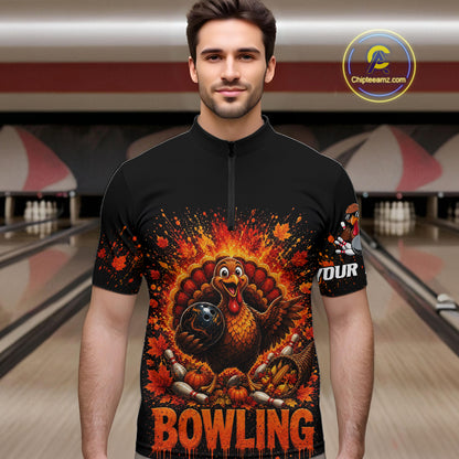 Men Turkey Bowling Shirt Thanksgiving Turkey Bowling Shirt For Bowlers Custom Team Name NHT1441