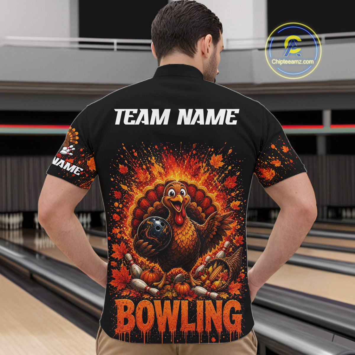 Men Turkey Bowling Shirt Thanksgiving Turkey Bowling Shirt For Bowlers Custom Team Name NHT1441