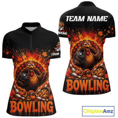 Women Turkey Bowling Shirt Thanksgiving Turkey Bowling Shirt For Bowlers Custom Team Name NHT1441