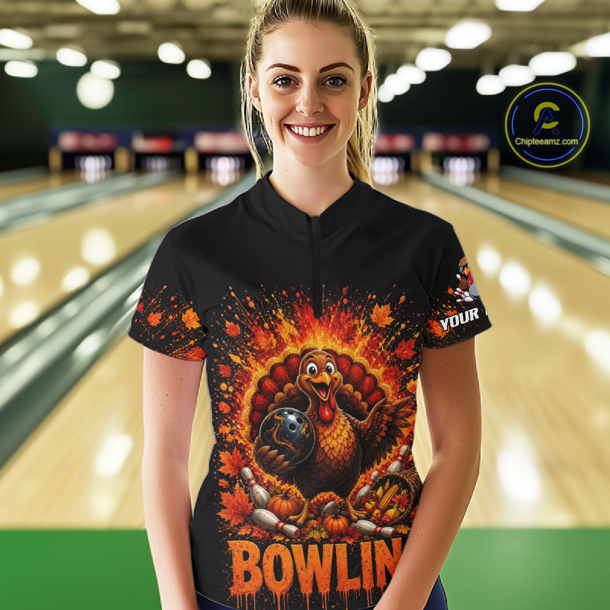 Women Turkey Bowling Shirt Thanksgiving Turkey Bowling Shirt For Bowlers Custom Team Name NHT1441
