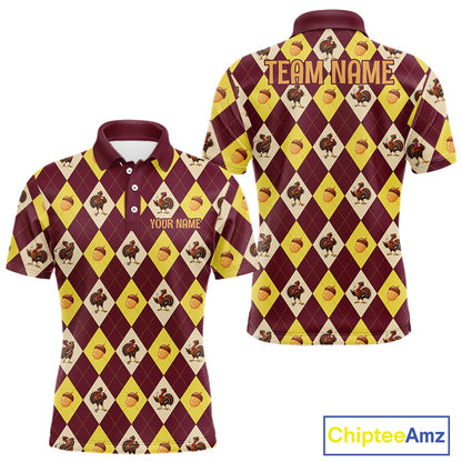 Turkey Golf Shirt, Thanksgiving Argyle Golf Top, Custom Name Golf Shirt For Men NHT1444