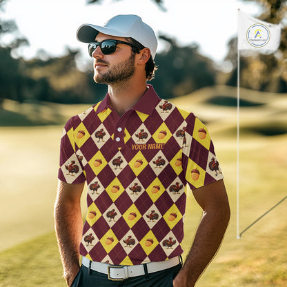 Turkey Golf Shirt, Thanksgiving Argyle Golf Top, Custom Name Golf Shirt For Men NHT1444