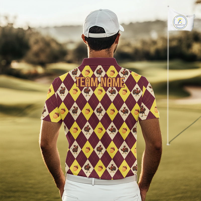 Turkey Golf Shirt, Thanksgiving Argyle Golf Top, Custom Name Golf Shirt For Men NHT1444