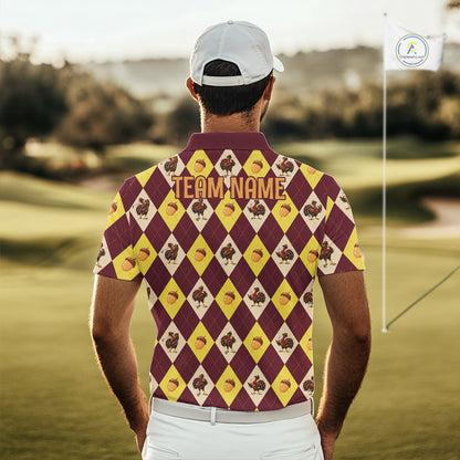 Turkey Golf Shirt, Thanksgiving Argyle Golf Top, Custom Name Golf Shirt For Men NHT1444