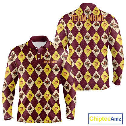 Turkey Golf Shirt, Thanksgiving Argyle Golf Top, Custom Name Golf Shirt For Men NHT1444