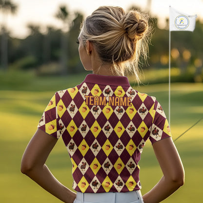 Turkey Golf Shirt, Thanksgiving Argyle Golf Top, Custom Name Golf Shirt For Women NHT1444