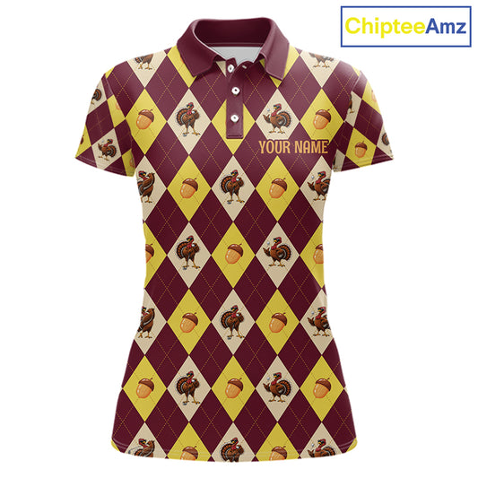 Turkey Golf Shirt, Thanksgiving Argyle Golf Top, Custom Name Golf Shirt For Women NHT1444