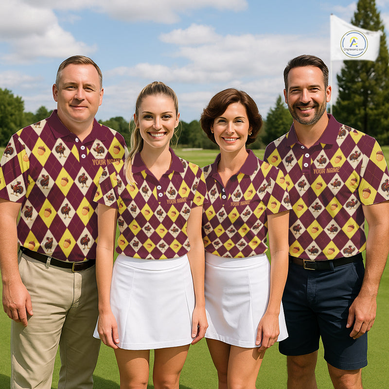 Turkey Golf Shirt, Thanksgiving Argyle Golf Top, Custom Name Golf Shirt For Men NHT1444